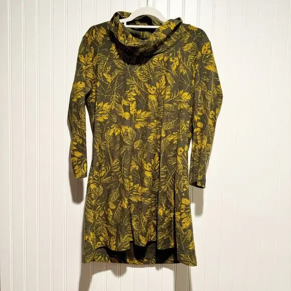 Komil Salvia Print Cowl Neck Tunic Top Cotton Lagenlook Gray Yellow Size Medium - Picture 2 of 7